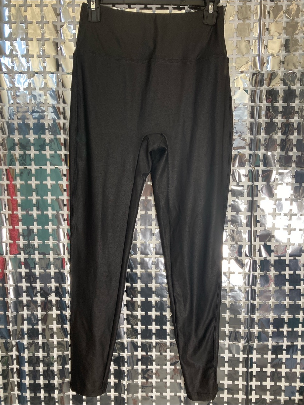 Black Medium Activewear Leggings with Faux Leather Look